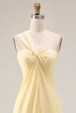 One Shoulder Lemon Sorbet A Line Prom Dress