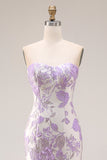 Mermaid Lilac Floral Strapless Brocade Prom Dress