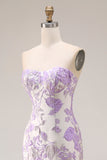 Mermaid Lilac Floral Strapless Brocade Prom Dress