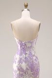 Mermaid Lilac Floral Strapless Brocade Prom Dress