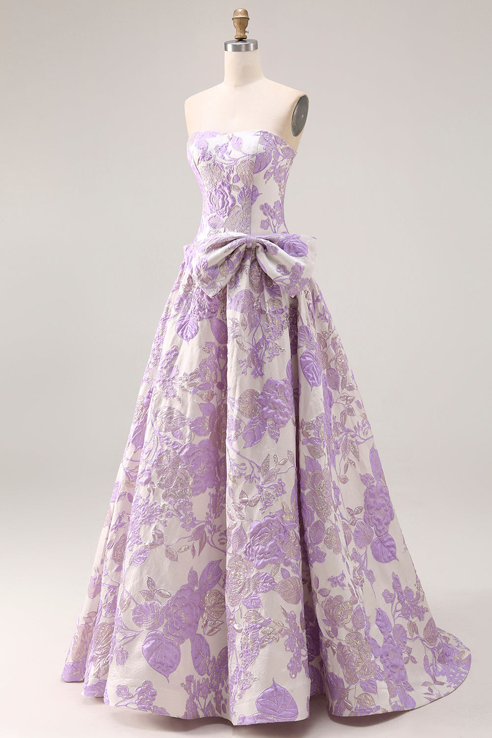 Berylove Women Lilac A Line Prom Dress Floral Strapless Bowed Maxi Party Dress Berylove Women Lilac A Line Prom Dress Floral Strapless Bowed Maxi Party Dress