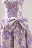Lilac A Line Floral Strapless Bowed Prom Dress