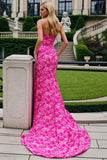 Floral Fuchsia Sweetheart Mermaid Prom Dress With Slit