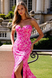 Floral Fuchsia Sweetheart Mermaid Prom Dress With Slit
