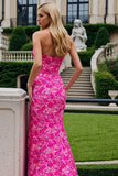 Floral Fuchsia Sweetheart Mermaid Prom Dress With Slit