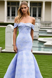 Light Blue Off The Shoulder Jacquard Mermaid Prom Dress