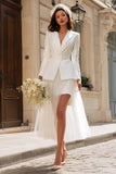 Ivory 2 Piece Peak Lapel Courthouse Wedding Dress With Long Sleeves