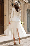 Ivory 2 Piece Peak Lapel Courthouse Wedding Dress With Long Sleeves