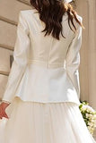 Ivory 2 Piece Peak Lapel Courthouse Wedding Dress With Long Sleeves