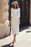 Ivory Sheath Midi Engagement Dress with Half Sleeves