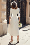 Ivory Sheath Midi Engagement Dress with Half Sleeves