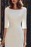 Ivory Sheath Midi Engagement Dress with Half Sleeves