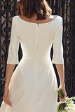Ivory Sheath Midi Engagement Dress with Half Sleeves