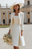 Ivory A-Line 2 Piece Long Sleeve Rehearsal Dinner Dress