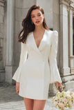 Ivory Bodycon Shawl Lapel Bridal Shower Dress With Flare Sleeves