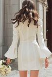 Ivory Bodycon Shawl Lapel Bridal Shower Dress With Flare Sleeves
