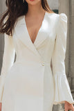 Ivory Bodycon Shawl Lapel Bridal Shower Dress With Flare Sleeves