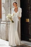 Ivory 2 Piece Sheath V-Neck Wedding Dress With Pockets