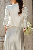 Ivory 2 Piece Sheath V-Neck Wedding Dress With Pockets