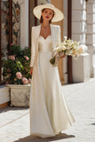 Ivory Satin 2 Piece Corset A-Line Wedding Dress With Jackets
