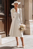 Ivory Shawl Lapel A-Line Midi Blazer Wedding Dress With 3D Flower