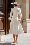 Ivory Shawl Lapel A-Line Midi Blazer Wedding Dress With 3D Flower