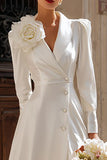 Ivory Shawl Lapel A-Line Midi Blazer Wedding Dress With 3D Flower