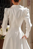 Ivory Shawl Lapel A-Line Midi Blazer Wedding Dress With 3D Flower