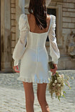 Ivory Bodycon Square Neck Mini Bridal Shower Dress With Long Sleeves