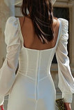 Ivory Bodycon Square Neck Mini Bridal Shower Dress With Long Sleeves