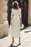Ivory Satin A-Line Bateau Neck Midi Wedding Dress