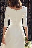Ivory Satin A-Line Bateau Neck Midi Wedding Dress