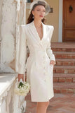 Ivory Shawl Lapel Single Breasted Courthouse Wedding Dress