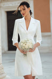 Ivory Satin Notched Lapel Courthouse Wedding Dress