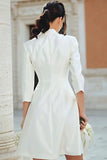 Ivory Satin Notched Lapel Courthouse Wedding Dress