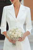 Ivory Satin Notched Lapel Courthouse Wedding Dress