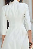 Ivory Satin Notched Lapel Courthouse Wedding Dress