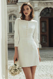 Ivory Bodycon Boat Neck Mini Bridal Shower Dress