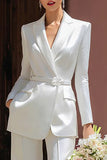 Ivory 2 Piece Peak Lapel Wedding Pant Suits With Belt