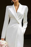 Ivory Peak Lapel 2 Piece Long Blazer Wedding Pant Suits
