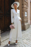 Peak Lapel 2 Piece Ivory Long Blazer Wedding Pant Suits