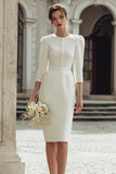 Ivory Sheath Satin Half Sleeve Courthouse Wedding Dress
