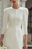 Ivory Sheath Satin Half Sleeve Courthouse Wedding Dress