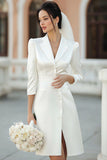Ivory Notched Lapel Single Breasted Courthouse Wedding Dress