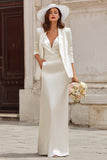 2 Piece Ivory Satin Sheath Wedding Dress With Pockets