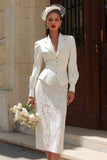 Ivory 2 Piece Notched Lapel Courthouse Wedding Dress With Lace