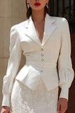 Ivory 2 Piece Notched Lapel Courthouse Wedding Dress With Lace