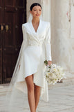 Ivory Shawl Lapel Asymmetrical Courthouse Wedding Dress