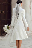 Ivory Shawl Lapel Asymmetrical Courthouse Wedding Dress