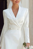 Ivory Shawl Lapel Asymmetrical Courthouse Wedding Dress